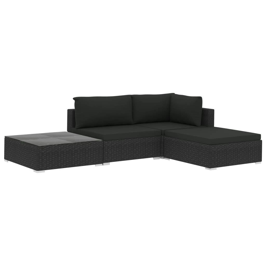 4 Piece Garden Lounge Set with Cushions Poly Rattan Black 46780