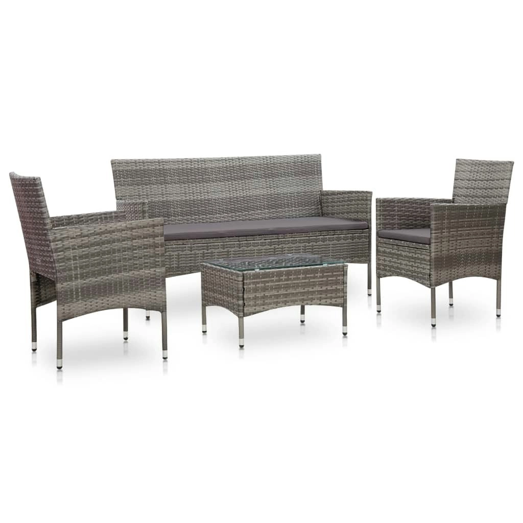 4 Piece Garden Lounge Set With Cushions Poly Rattan Grey 45890