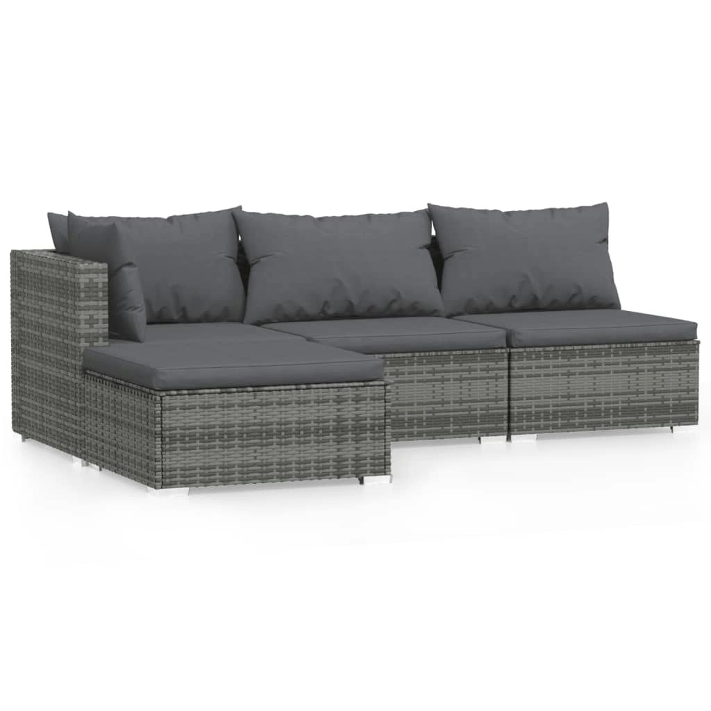 4 Piece Garden Lounge Set with Cushions Grey Poly Rattan 317512