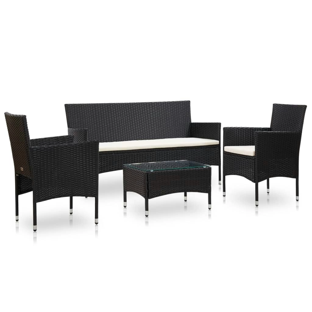 4 Piece Garden Lounge Set With Cushions Poly Rattan Black 45889