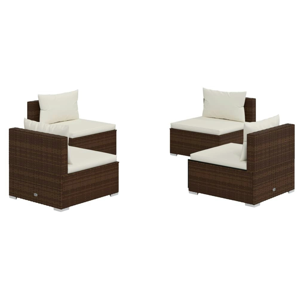 4 Piece Garden Lounge Set with Cushions Poly Rattan Brown 3101530