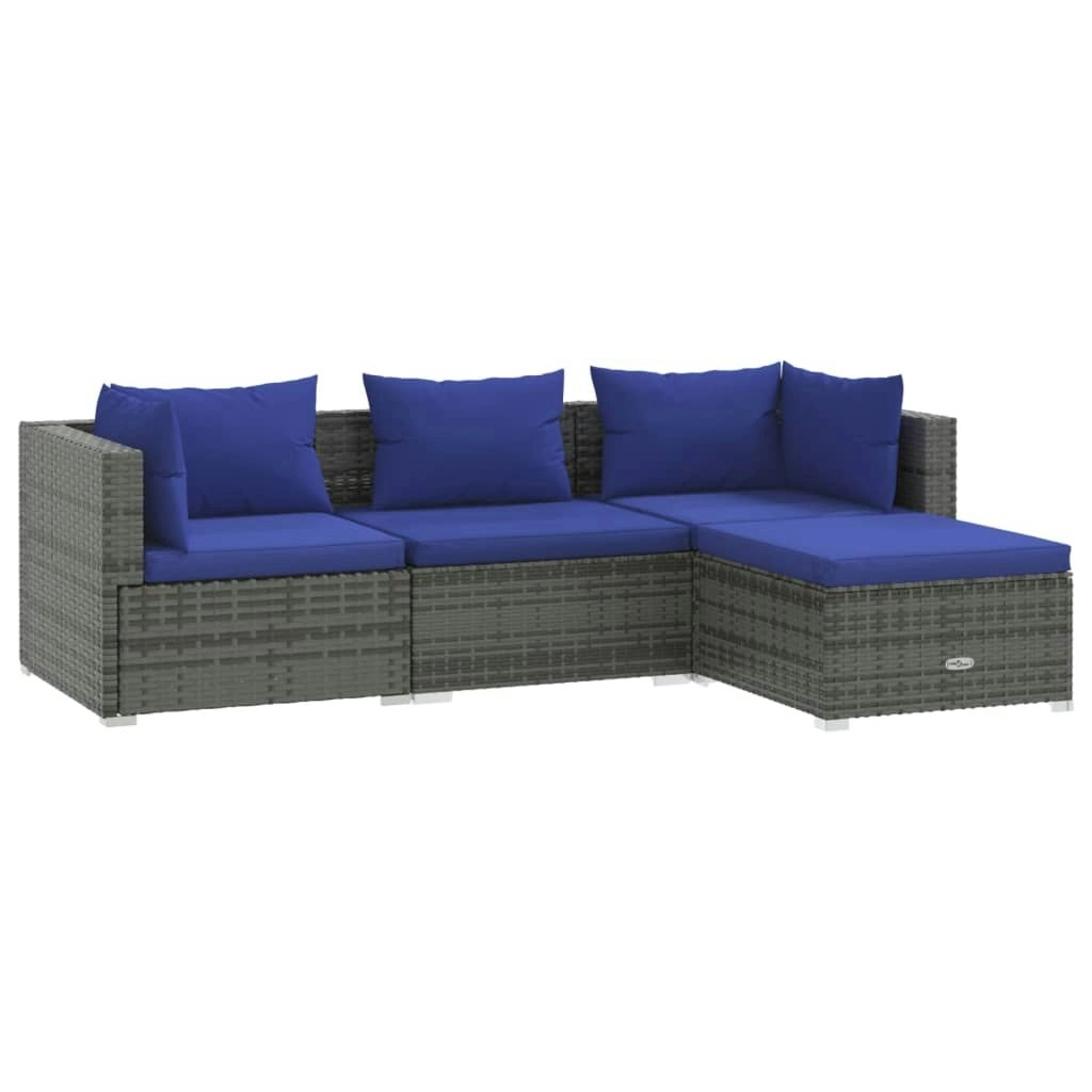 4 Piece Garden Lounge Set with Cushions Poly Rattan Grey 3101646