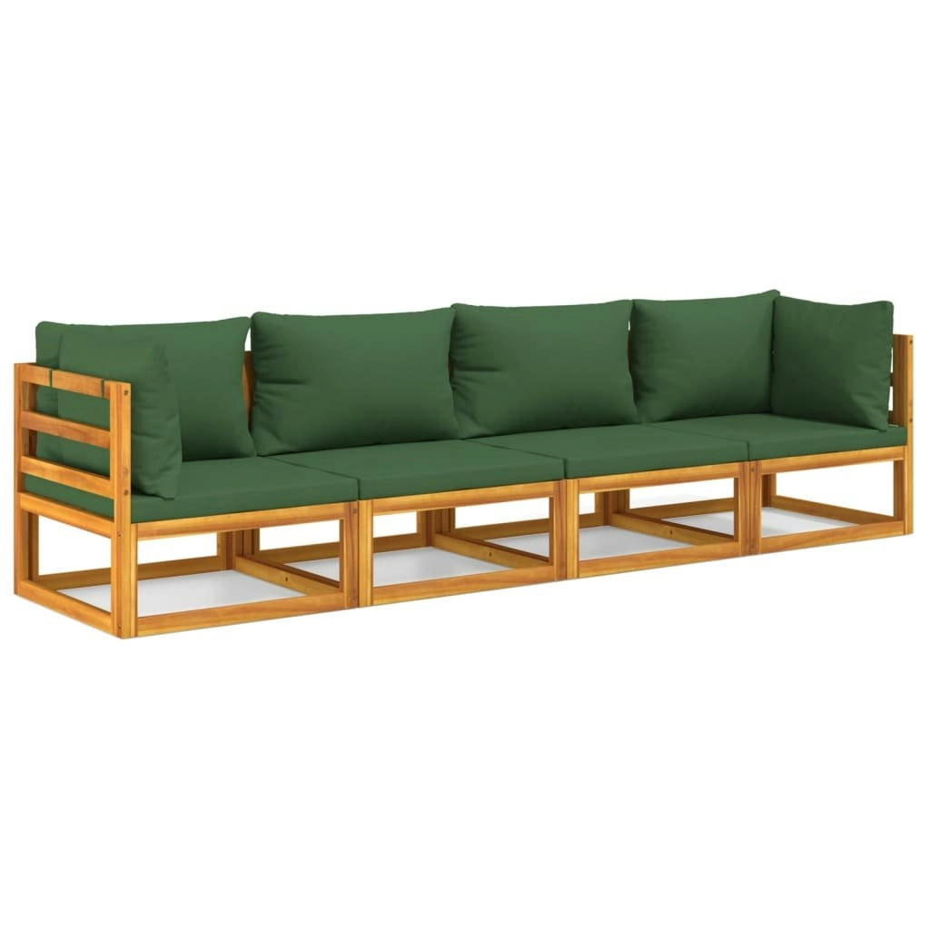 4 Piece Garden Lounge Set with Green Cushions Solid Wood 3155315