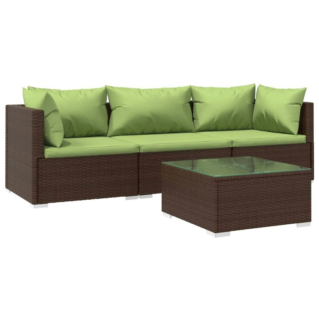 4 Piece Garden Lounge Set with Cushions Poly Rattan Brown 3101420