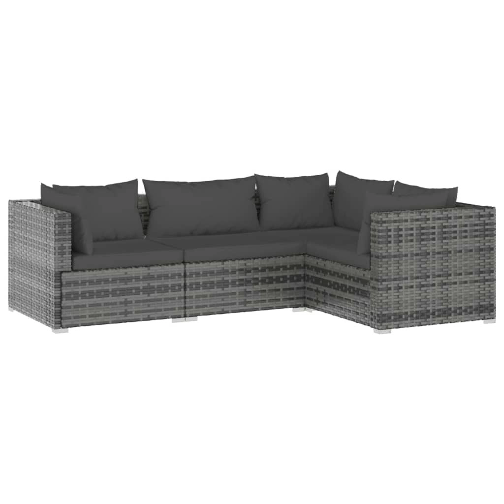 4 Piece Garden Lounge Set with Cushions Poly Rattan Grey 3101677