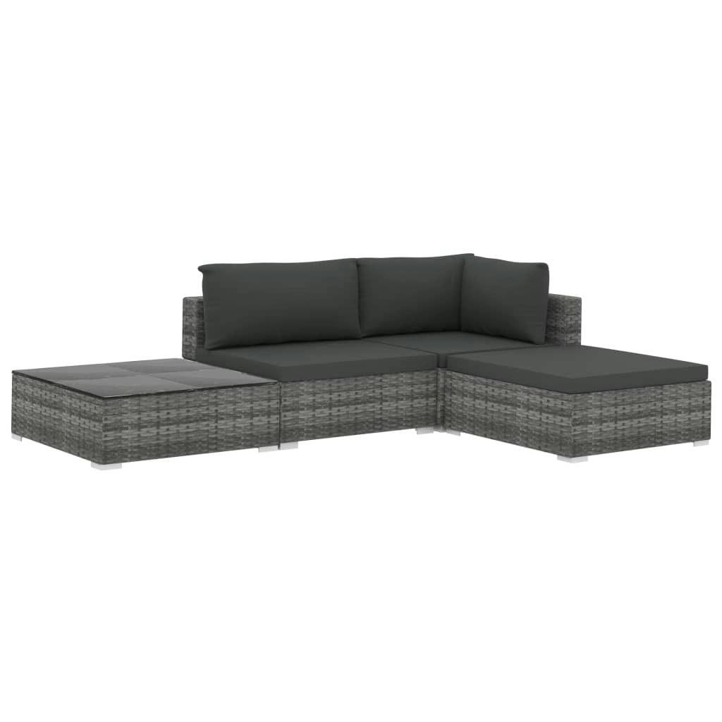 4 Piece Garden Lounge Set with Cushions Poly Rattan Grey 46779