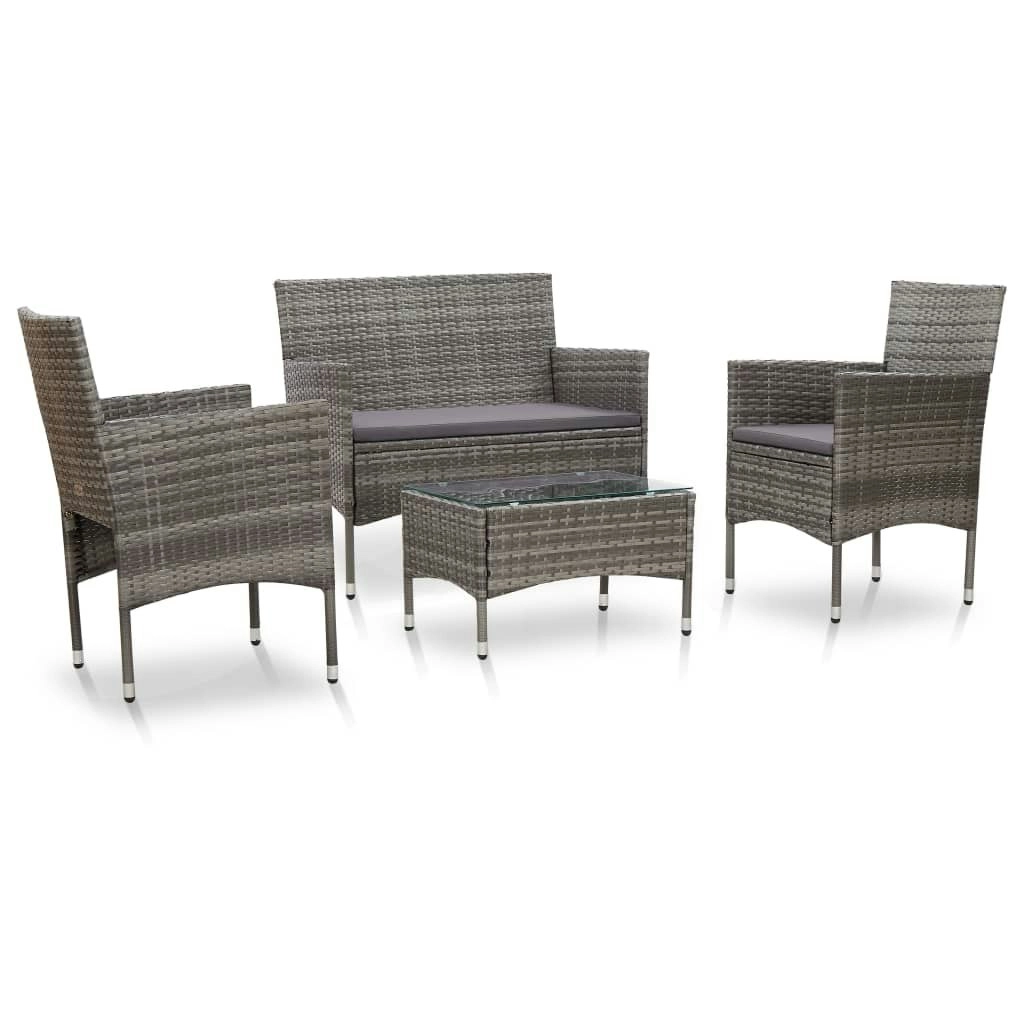 4 Piece Garden Lounge Set with Cushions Poly Rattan Grey 45812