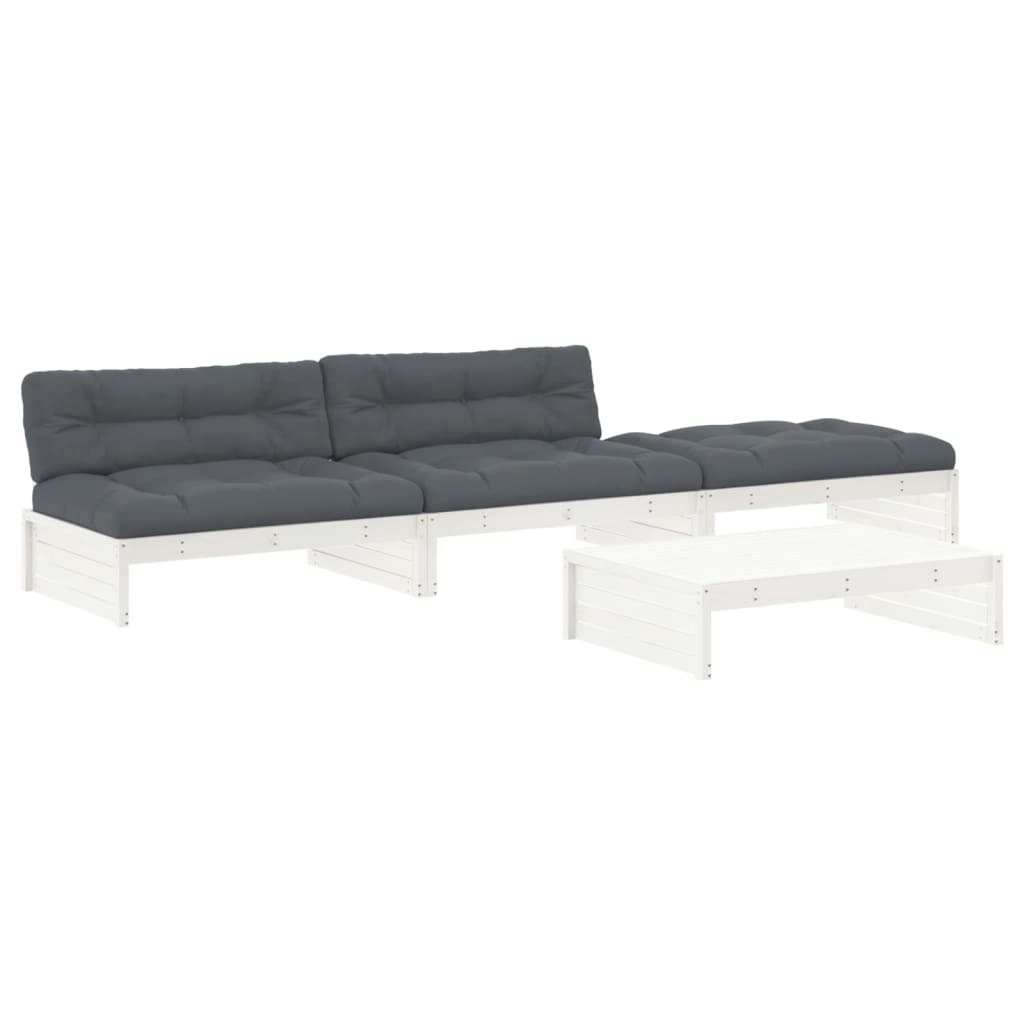 4 Piece Garden Lounge Set with Cushions White Solid Wood 3186138