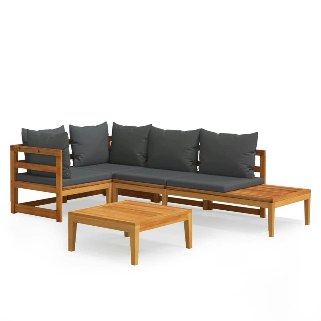 4 Piece Garden Lounge Set with Dark Grey Cushions Acacia Wood 3087277