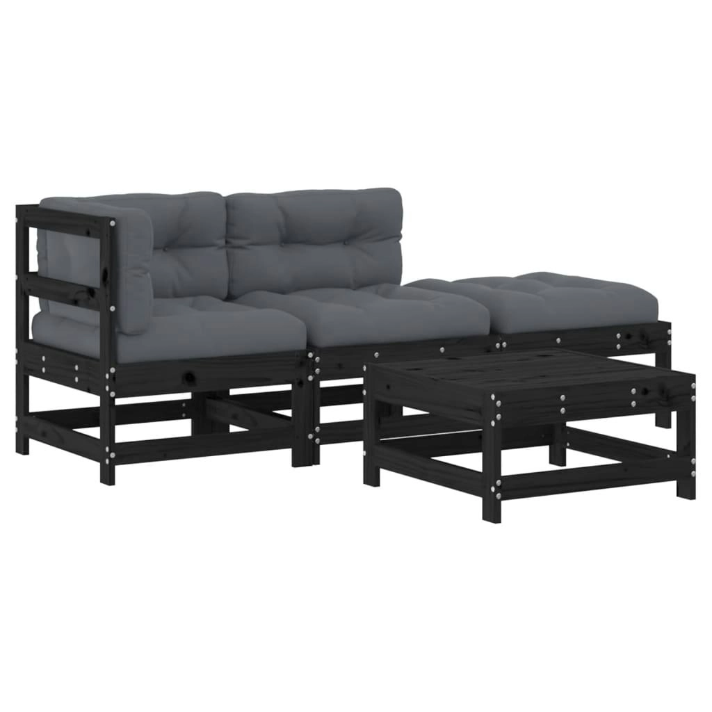 4 Piece Garden Lounge Set with Cushions Black Solid Wood 3186029