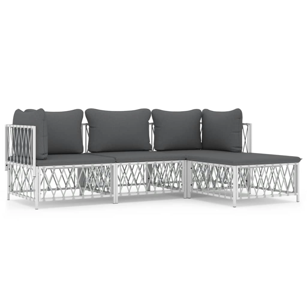 4 Piece Garden Lounge Set with Cushions White Steel 3186860