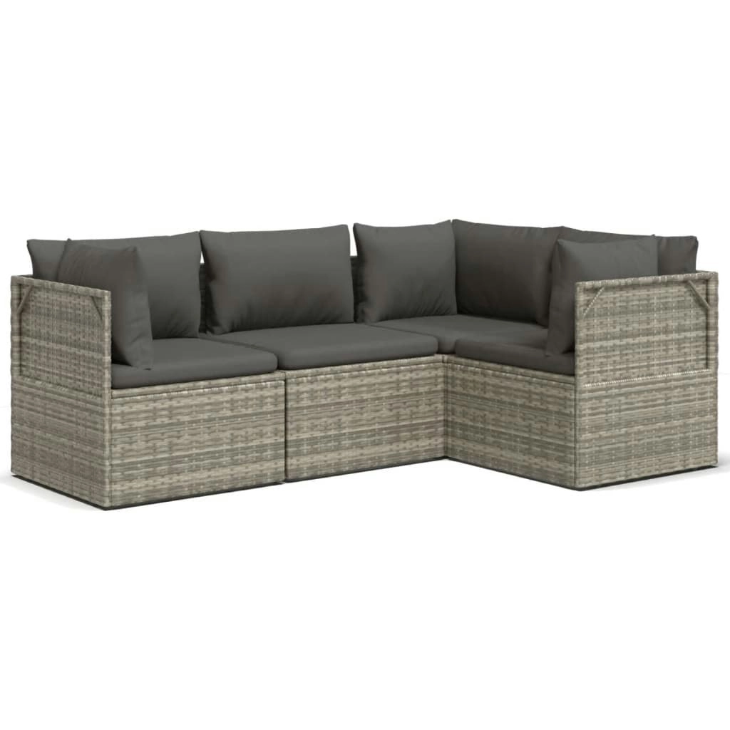 4 Piece Garden Lounge Set with Cushions Grey Poly Rattan 3157393