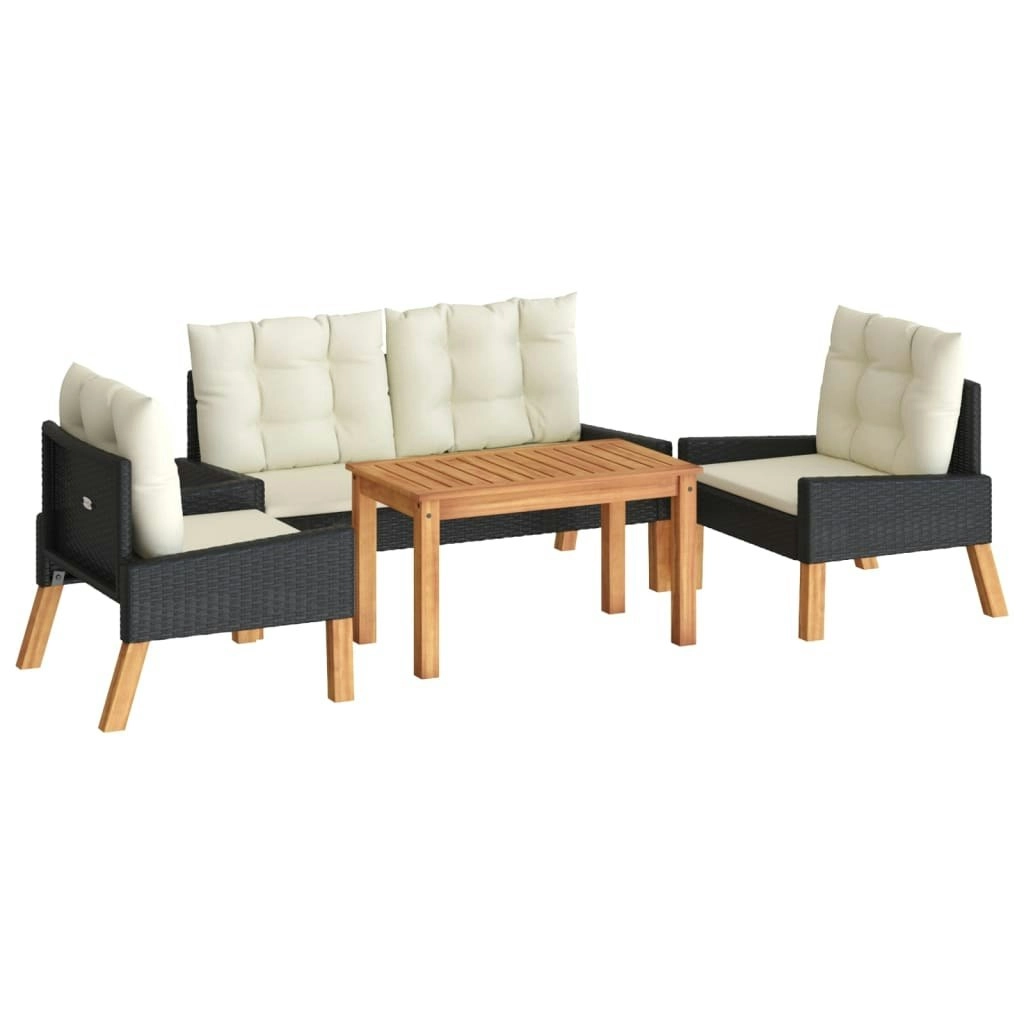 4 Piece Garden Lounge Set with Cushions Poly Rattan&Solid Wood 319689