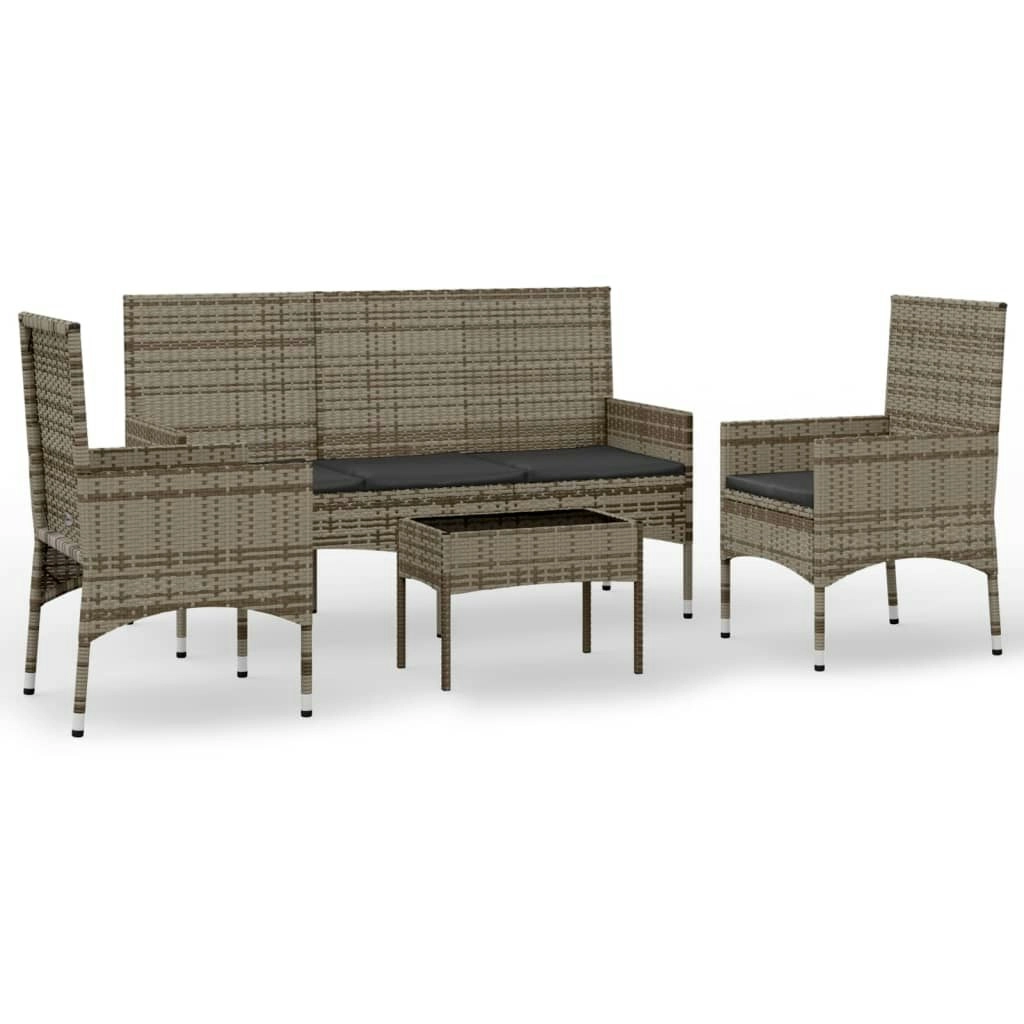 4 Piece Garden Lounge Set with Cushions Grey Poly Rattan 319501