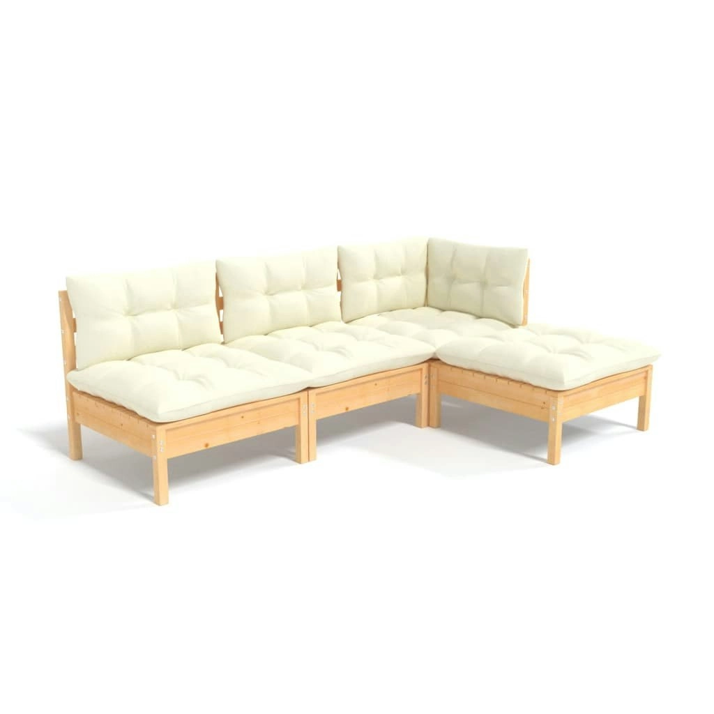 4 Piece Garden Lounge Set with Cream Cushions Pinewood 3096298