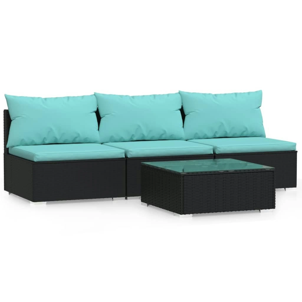 4 Piece Garden Lounge Set with Cushions Black Poly Rattan 317540