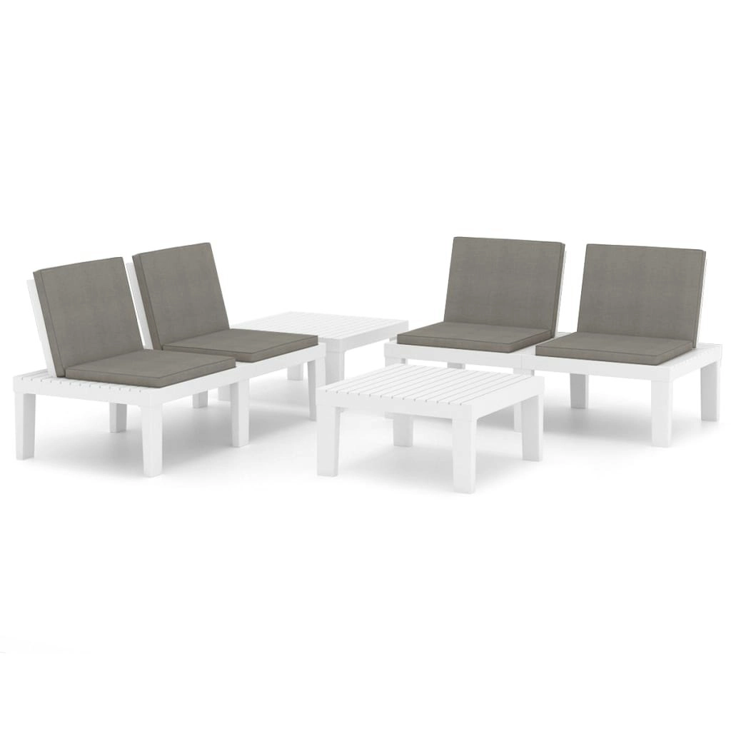 4 Piece Garden Lounge Set with Cushions Plastic White 3059831