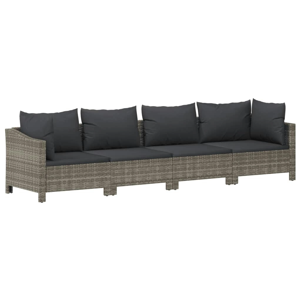 4 Piece Garden Lounge Set with Cushions Grey Poly Rattan 362686