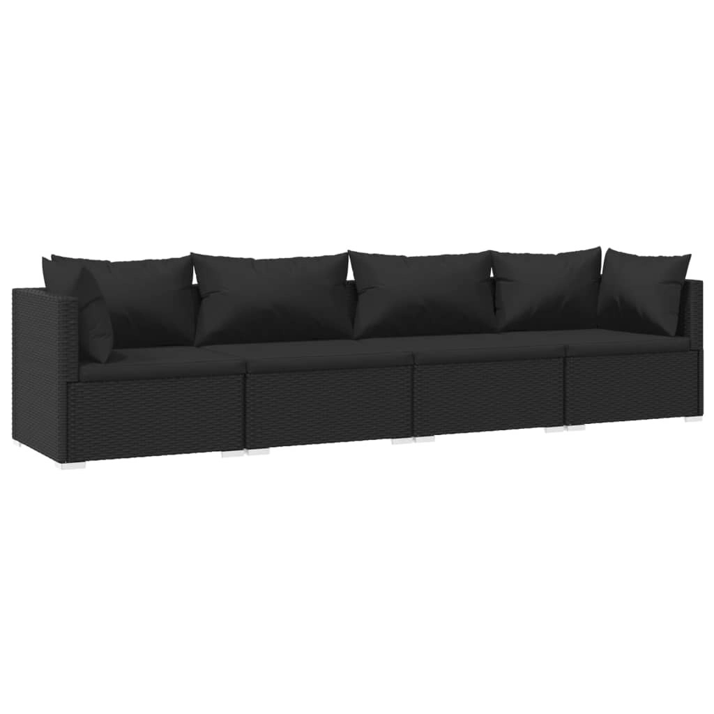 4 Piece Garden Lounge Set with Cushions Poly Rattan Black 3101424