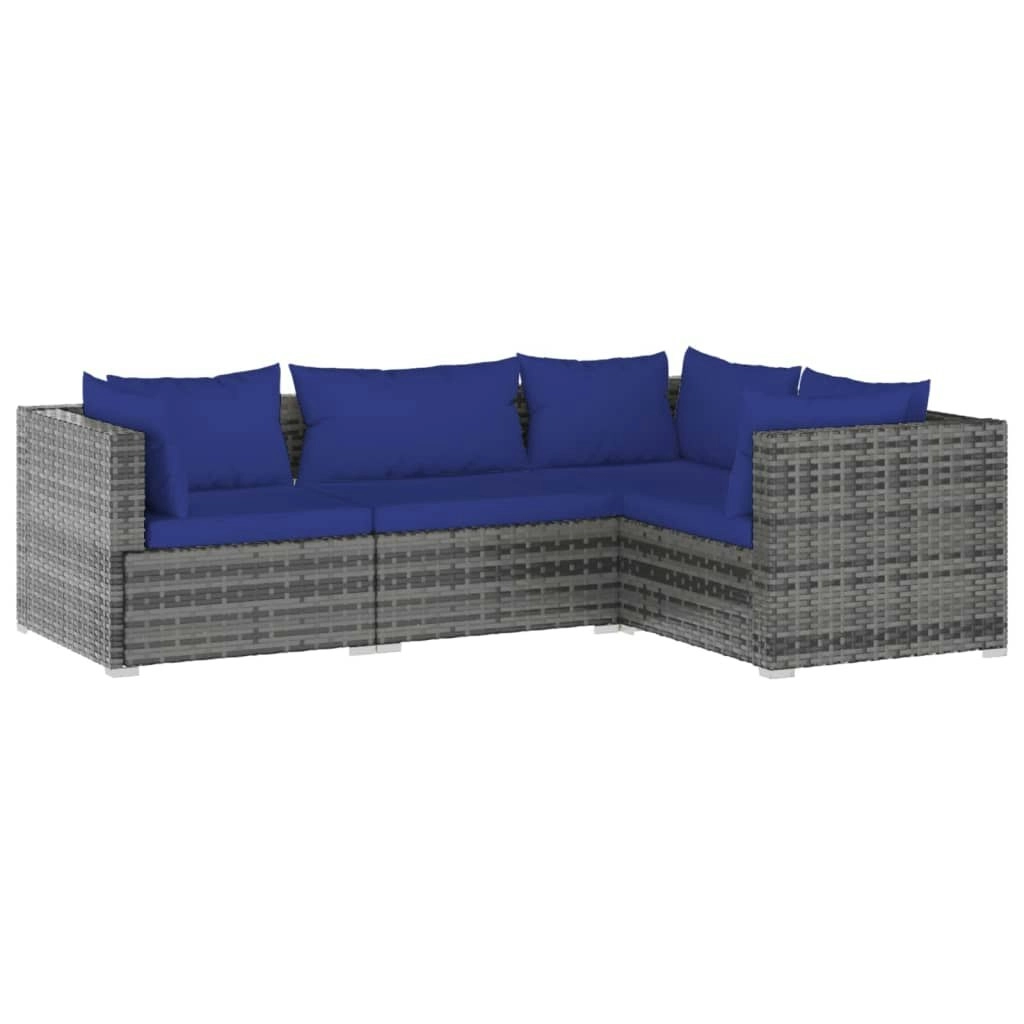 4 Piece Garden Lounge Set with Cushions Poly Rattan Grey 3101678