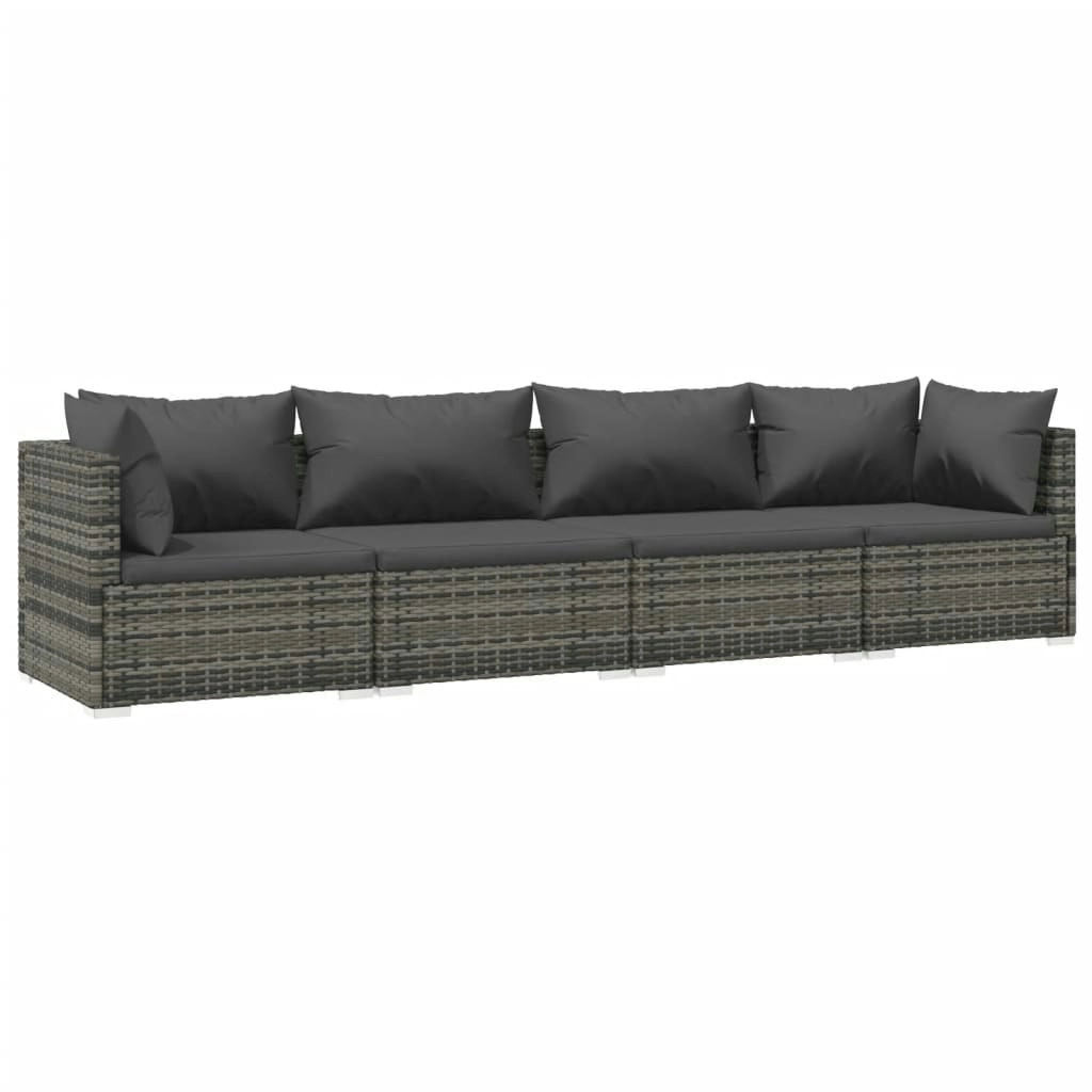 4 Piece Garden Lounge Set with Cushions Poly Rattan Grey 3101429