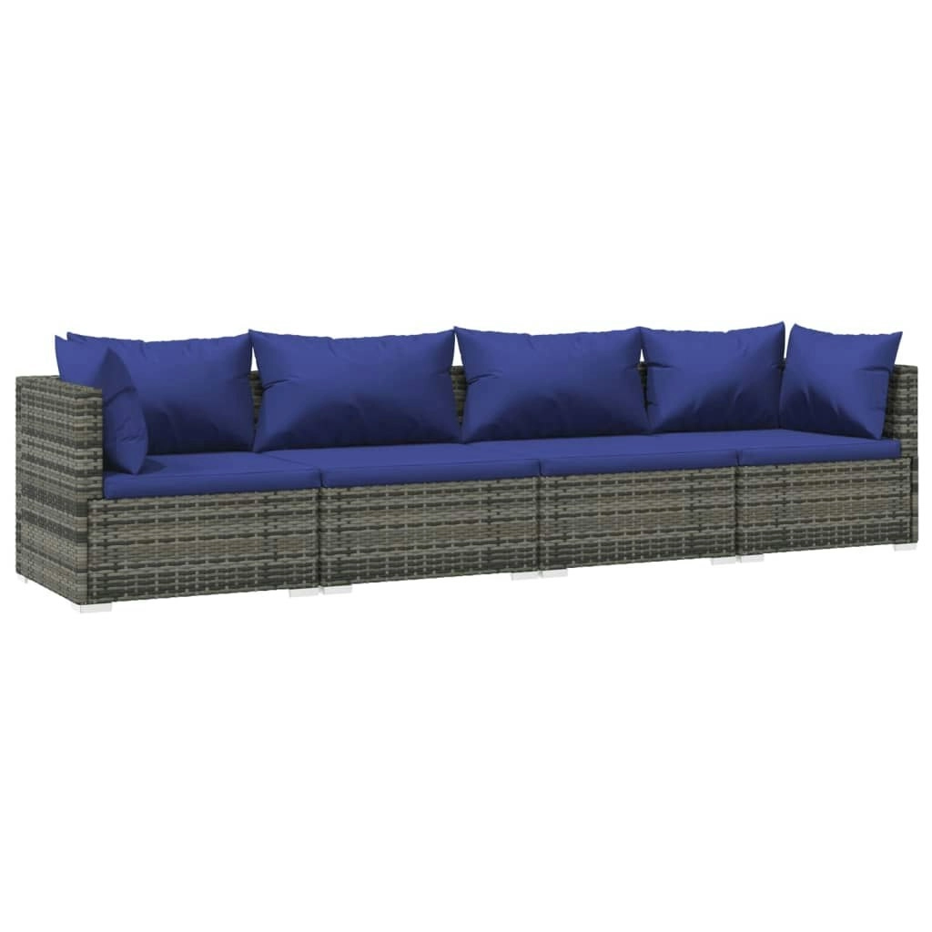 4 Piece Garden Lounge Set with Cushions Poly Rattan Grey 3101430