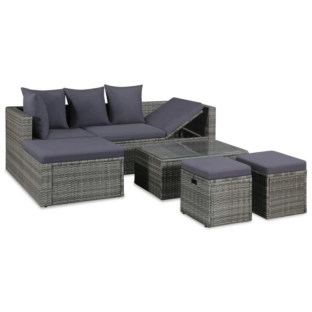 4 Piece Garden Lounge Set with Cushions Poly Rattan Grey 43956