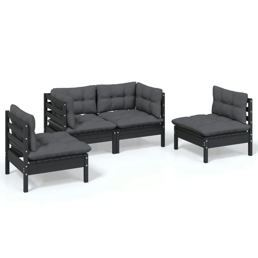 4 Piece Garden Lounge Set with Cushions Solid Pinewood 3096176