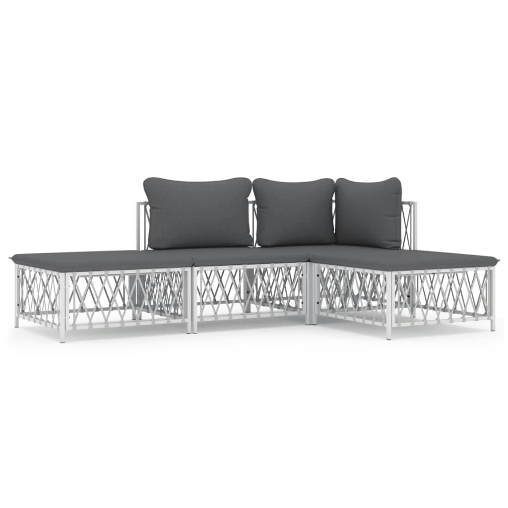 4 Piece Garden Lounge Set with Cushions White Steel 3186848