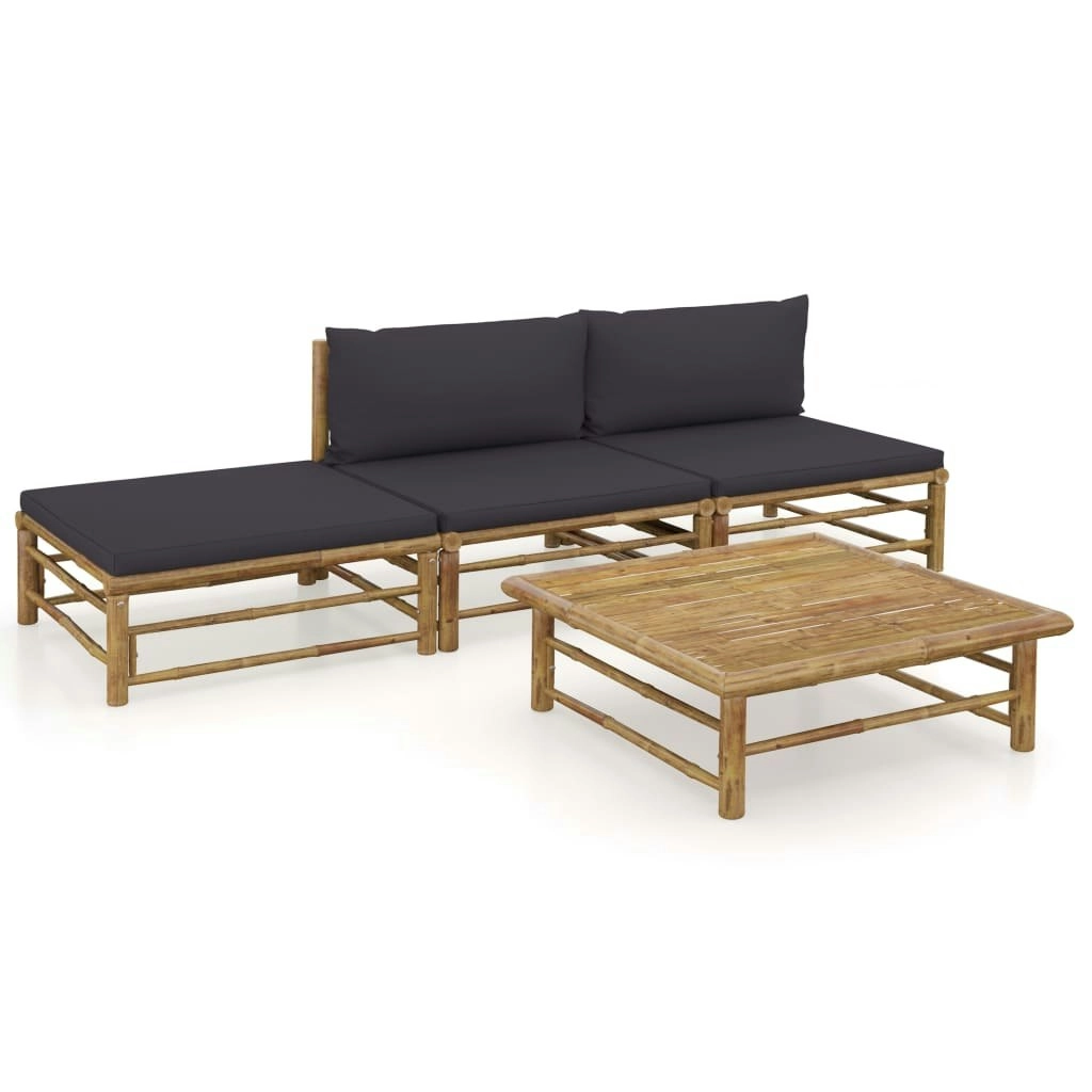 4 Piece Garden Lounge Set with Dark Grey Cushions Bamboo 3058244