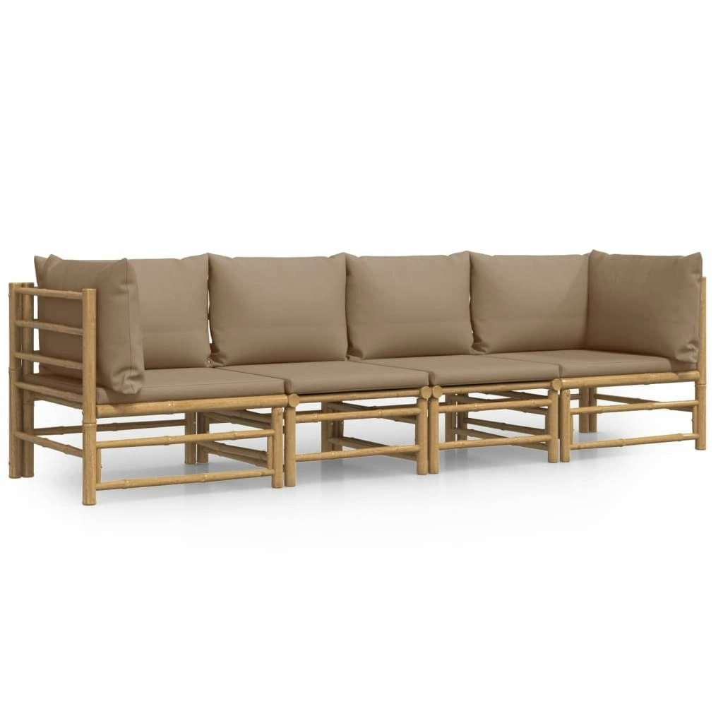 4 Piece Garden Lounge Set with Taupe Cushions  Bamboo 3155120