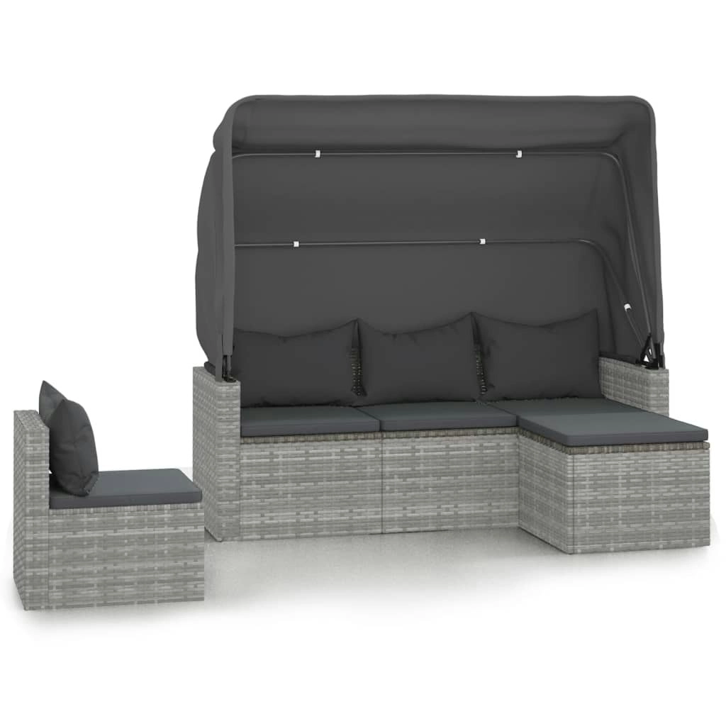 4 Piece Garden Sofa Set with Cushions Grey Poly Rattan 3186649