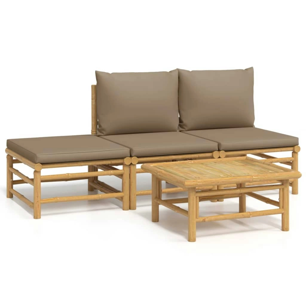 4 Piece Garden Lounge Set with Taupe Cushions  Bamboo 3155139