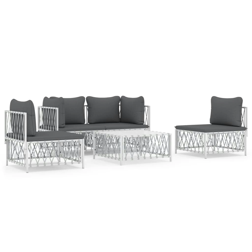 5 Piece Garden Lounge Set with Cushions White Steel 3186836