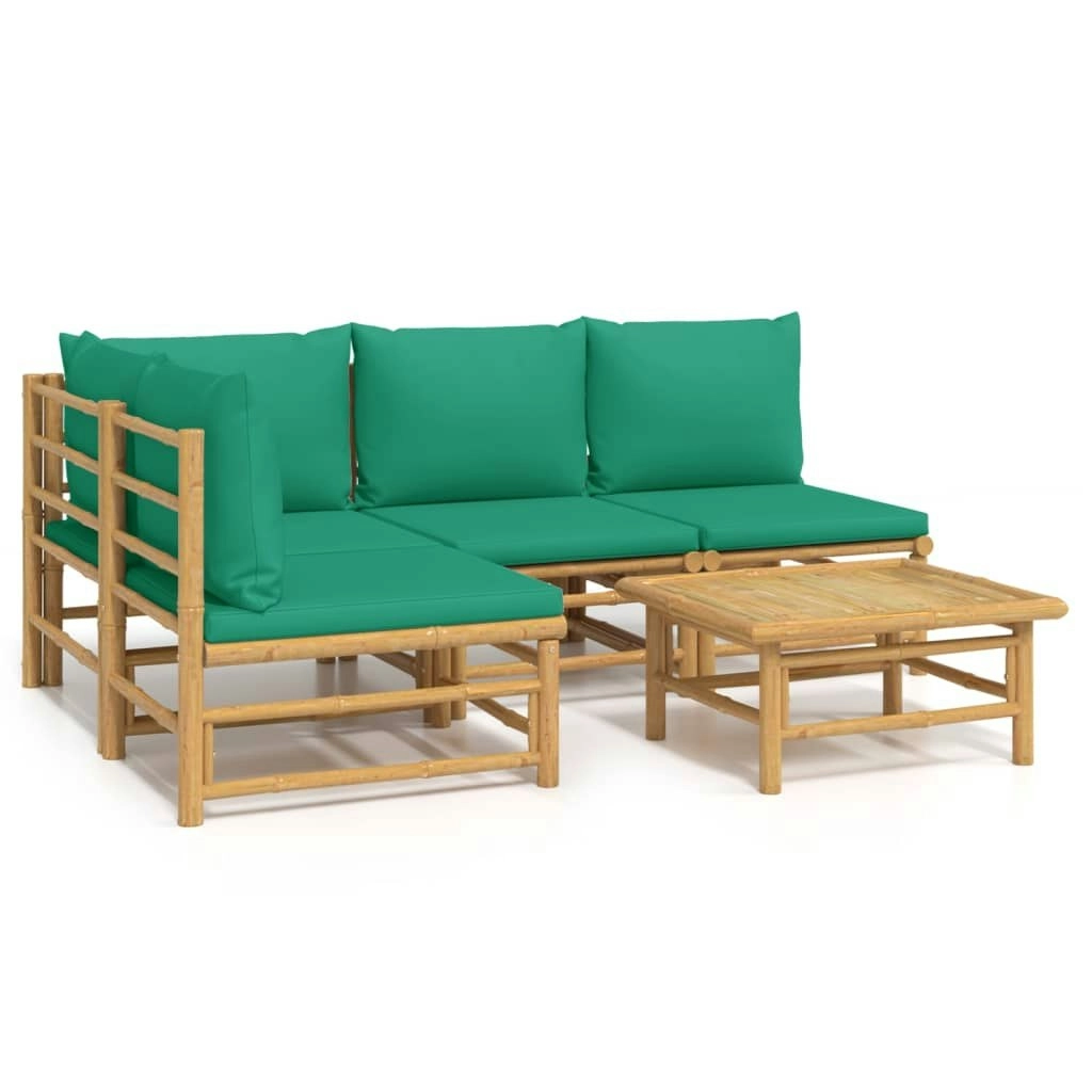 5 Piece Garden Lounge Set with Green Cushions  Bamboo 3155170