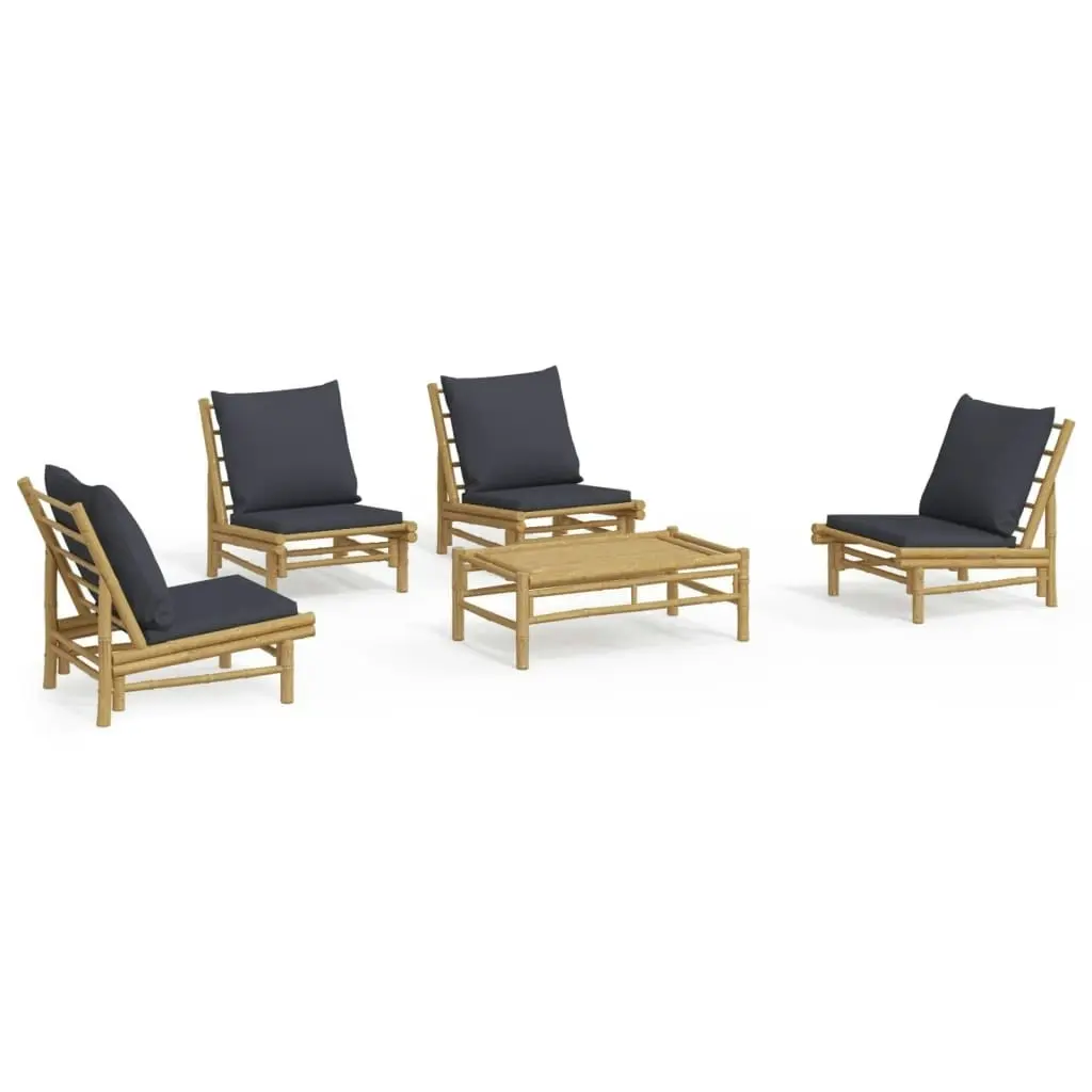 5 Piece Garden Lounge Set with Dark Grey Cushions Bamboo 3156486