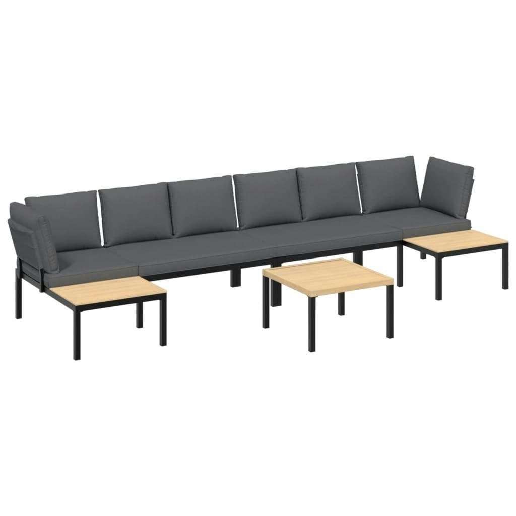 5 Piece Garden Sofa Set with Cushions Black Aluminium 3283693