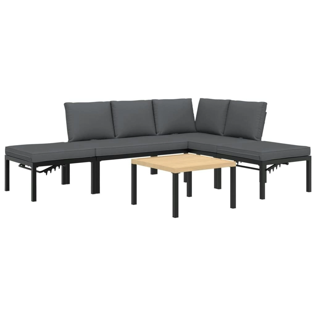 5 Piece Garden Sofa Set with Cushions Black Aluminium 3283691