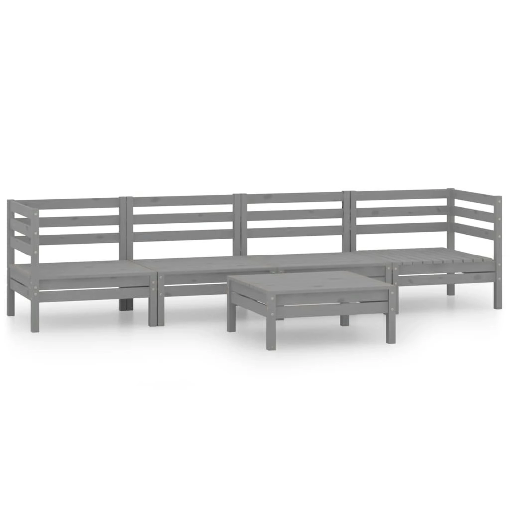 5 Piece Garden Lounge Set Grey Solid Pinewood 3082509