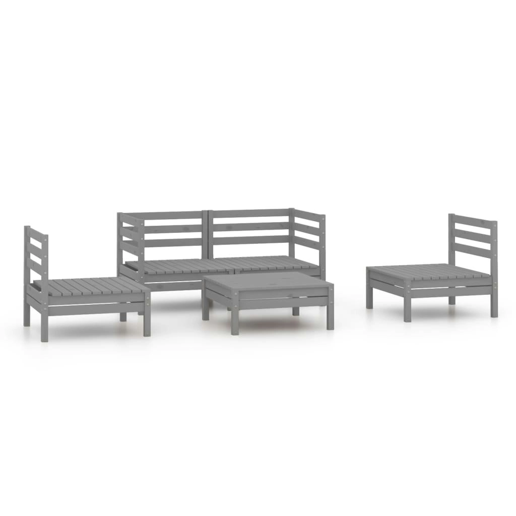 5 Piece Garden Lounge Set Grey Solid Pinewood 3082529