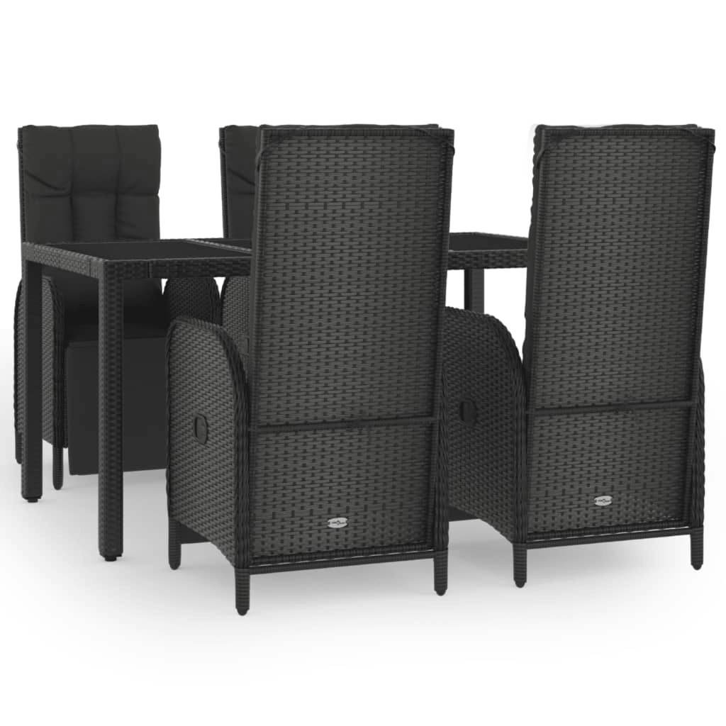 5 Piece Garden Dining Set with Cushions Black Poly Rattan 3185061