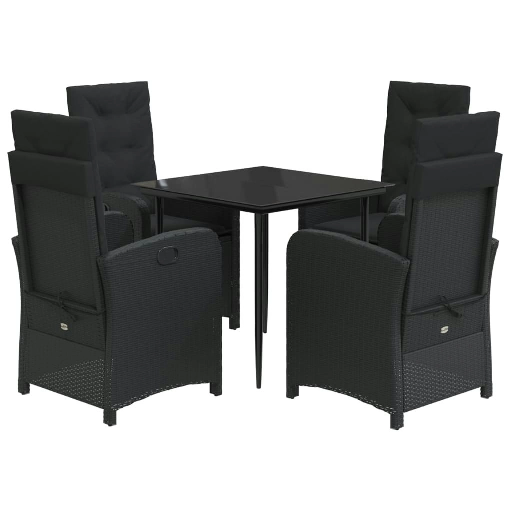 5 Piece Garden Dining Set with Cushions Black Poly Rattan 3212311