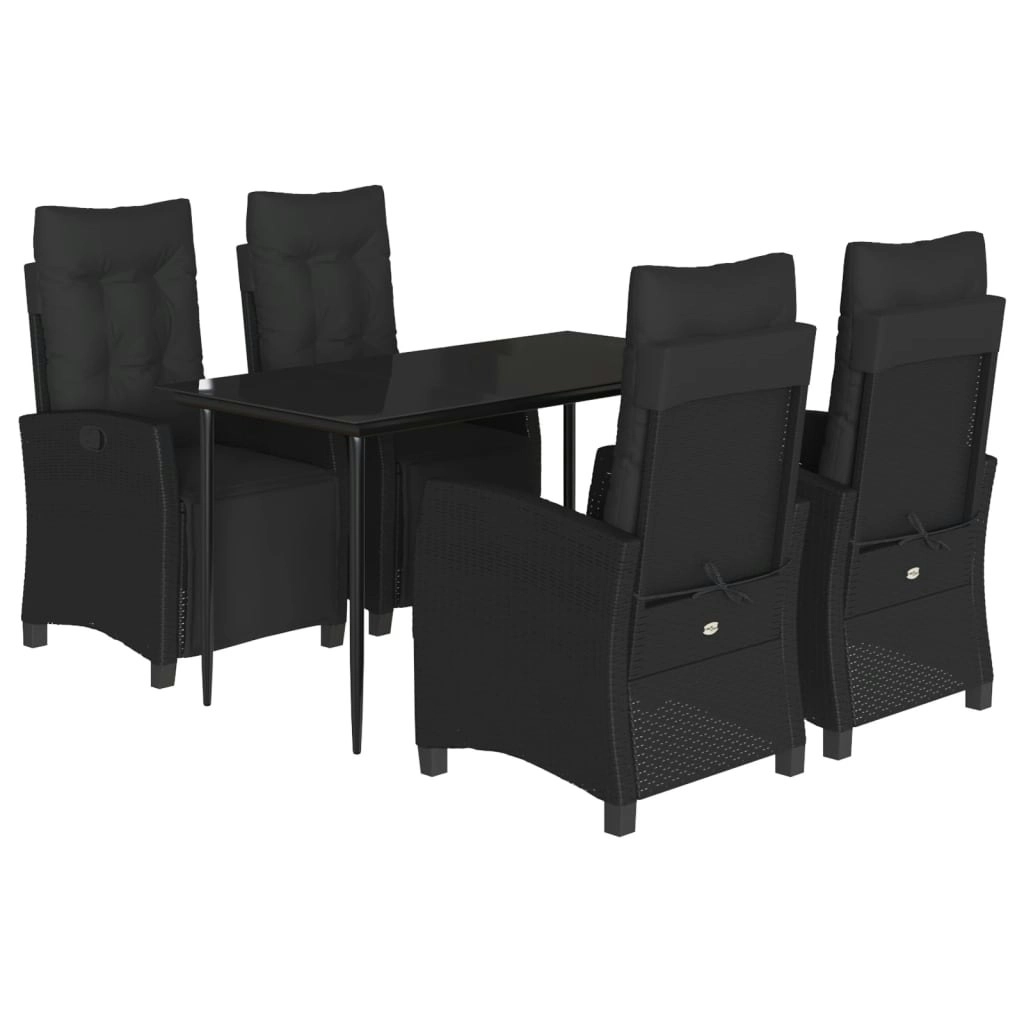 5 Piece Garden Dining Set with Cushions Black Poly Rattan 3212962