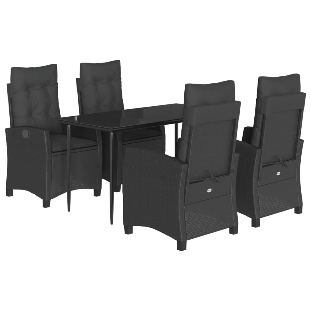 5 Piece Garden Dining Set with Cushions Black Poly Rattan 3212745