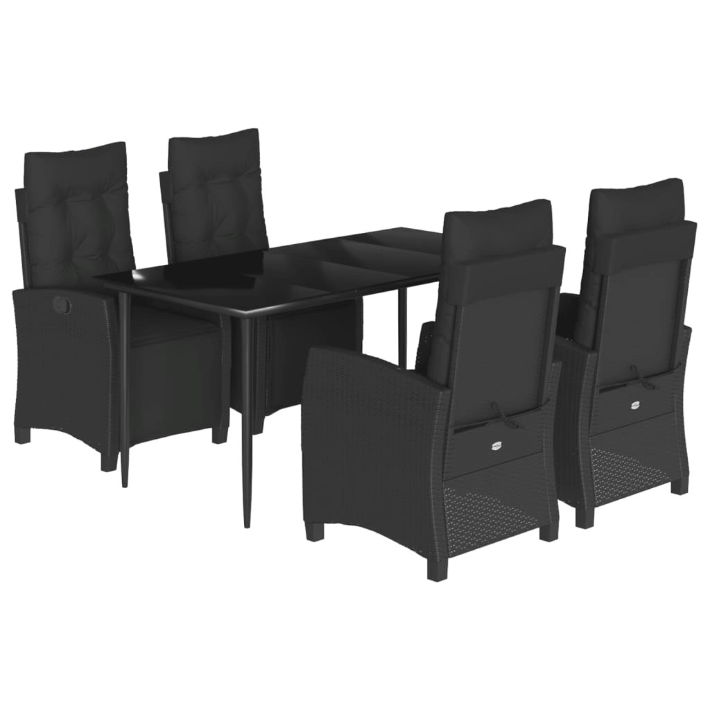 5 Piece Garden Dining Set with Cushions Black Poly Rattan 3212963