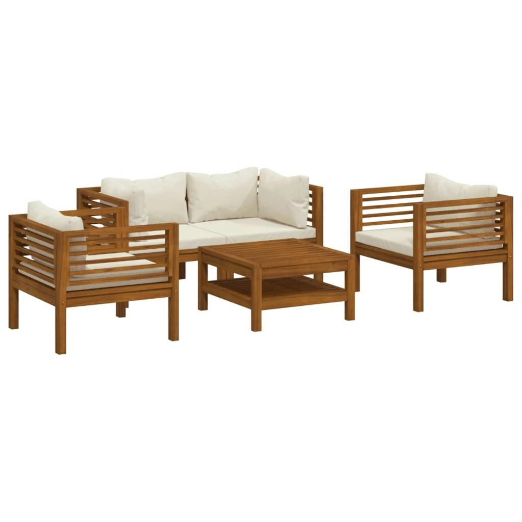 5 Piece Garden Lounge Set with Cream Cushion Solid Acacia Wood 3086934