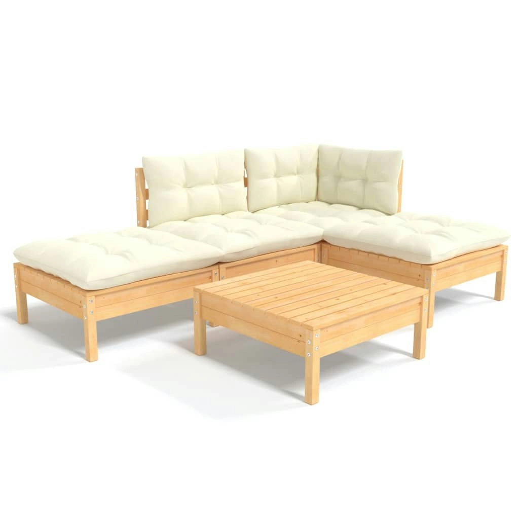 5 Piece Garden Lounge Set with Cream Cushions Pinewood 3096292