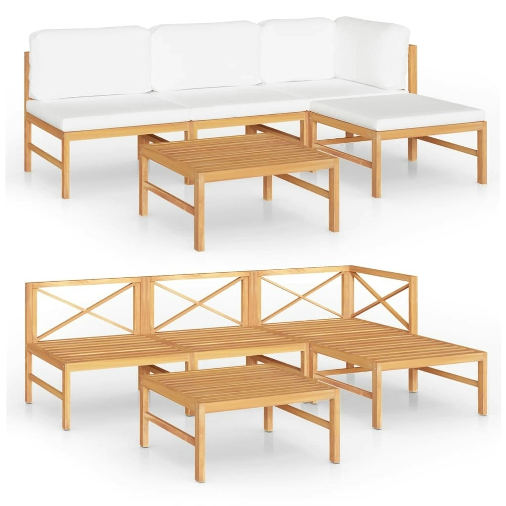 5 Piece Garden Lounge Set with Cream Cushions Solid Teak Wood 3087196