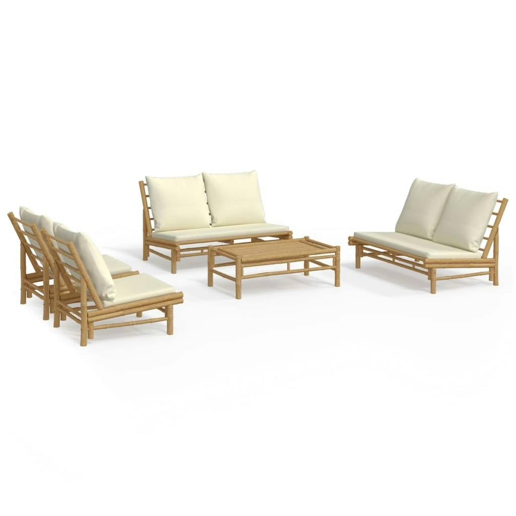 5 Piece Garden Lounge Set with Cream White Cushions Bamboo 3156485