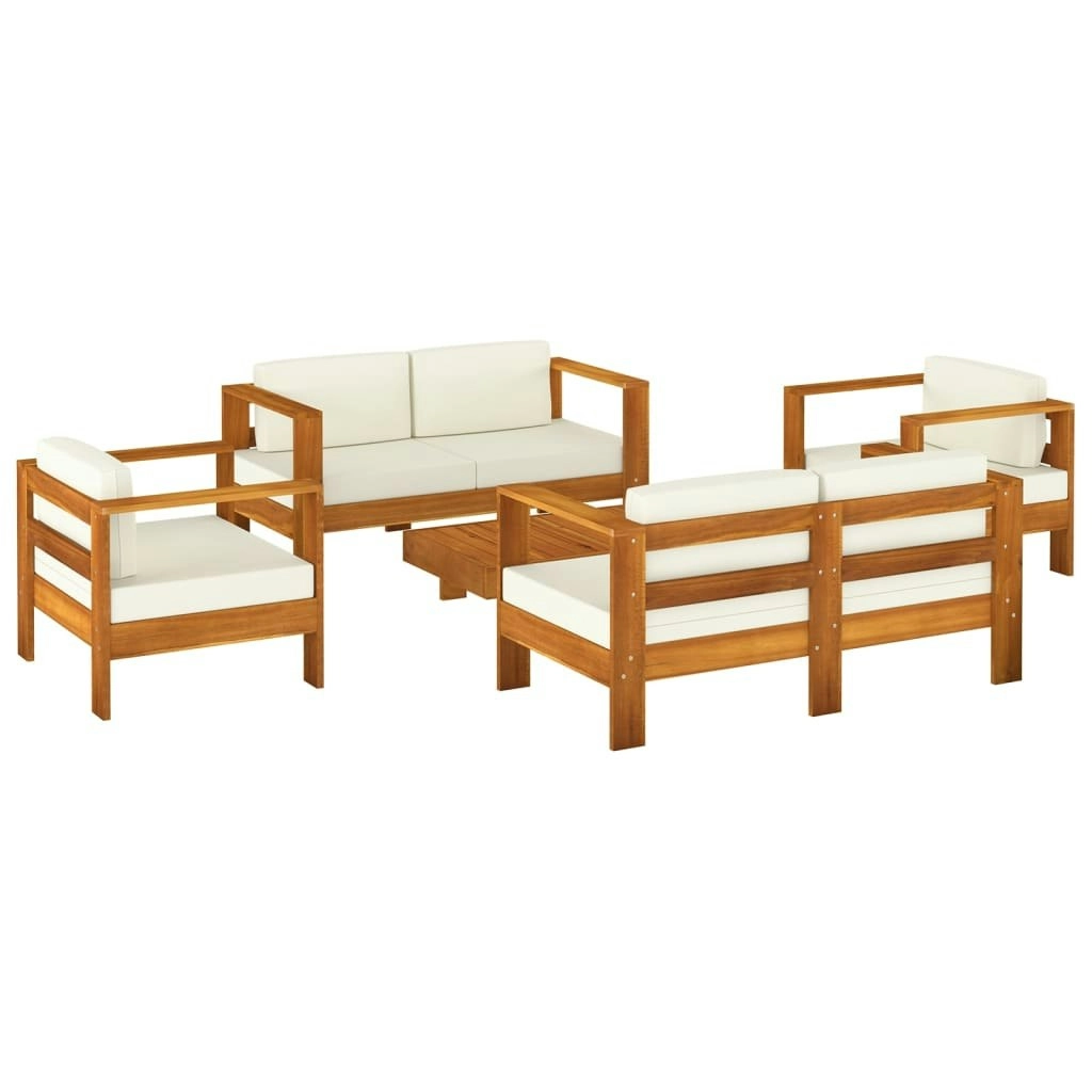 5 Piece Garden Lounge Set with Cream White Cushions Solid Wood 3144979